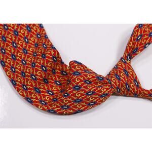 Brioni Red Gold Geometric Print Silk Handmade Necktie Tie